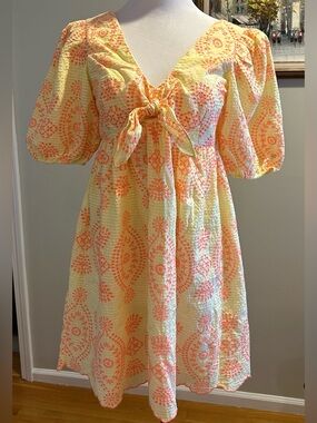 Lilly Pulitzer Sarafina Eyelet Babydoll Dress Calla Yellow Gingham NWT Sz 4